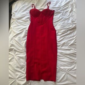 Fashion Nova Striking Red Midi Dress